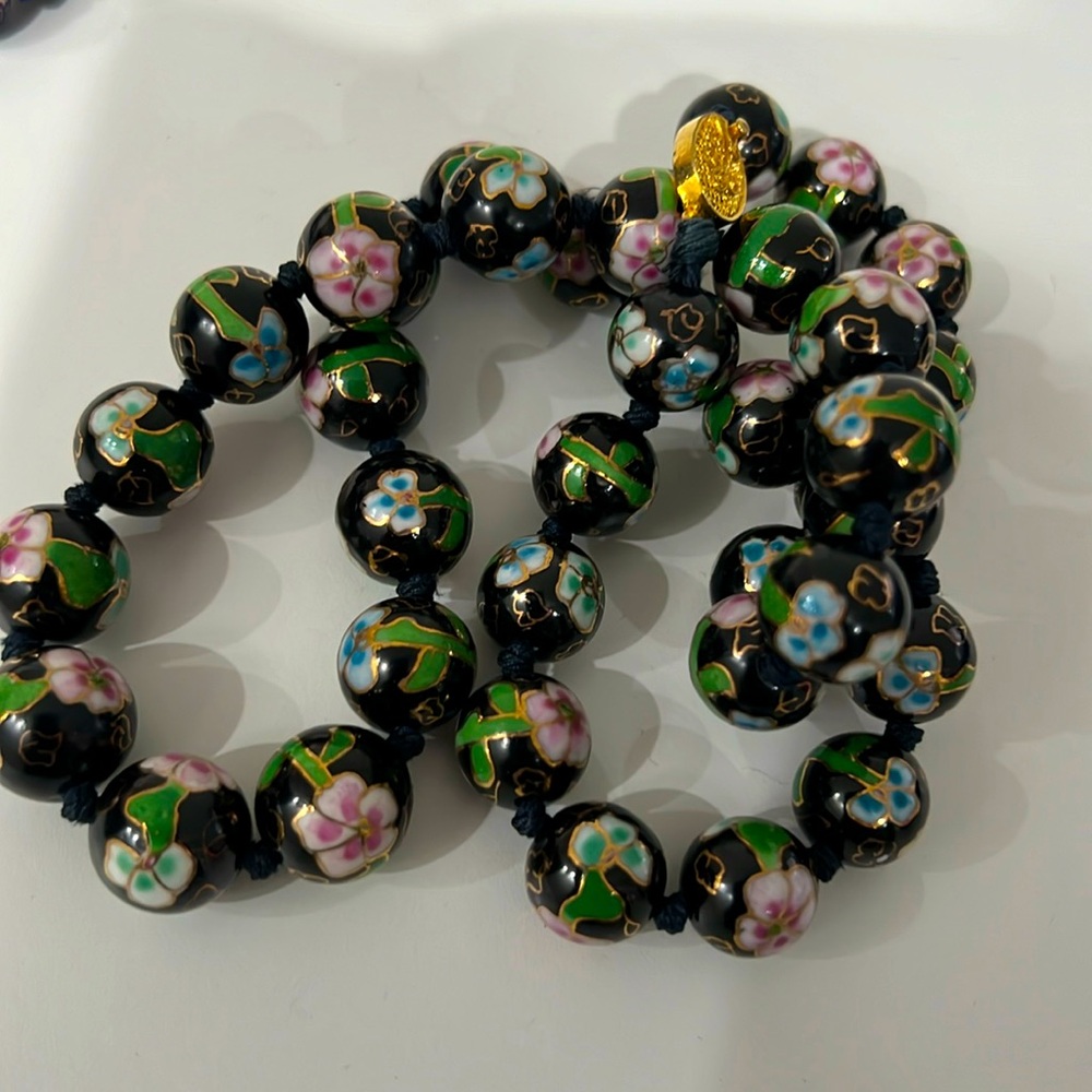 Vintage Cloisonné bracelets and necklaces.